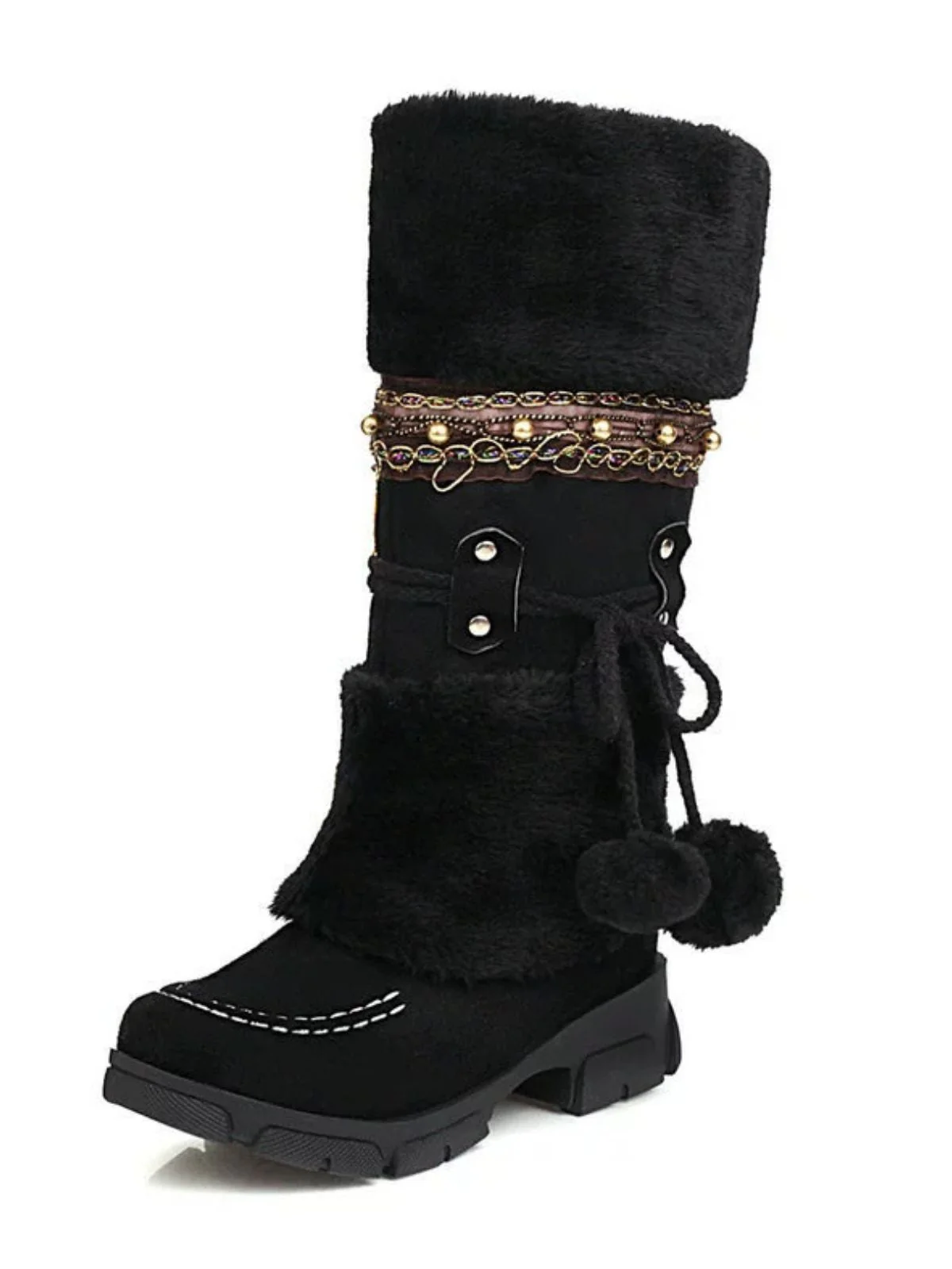 Vintage Kunstpelz Bommel Winter Schnee Stiefel - Image 8