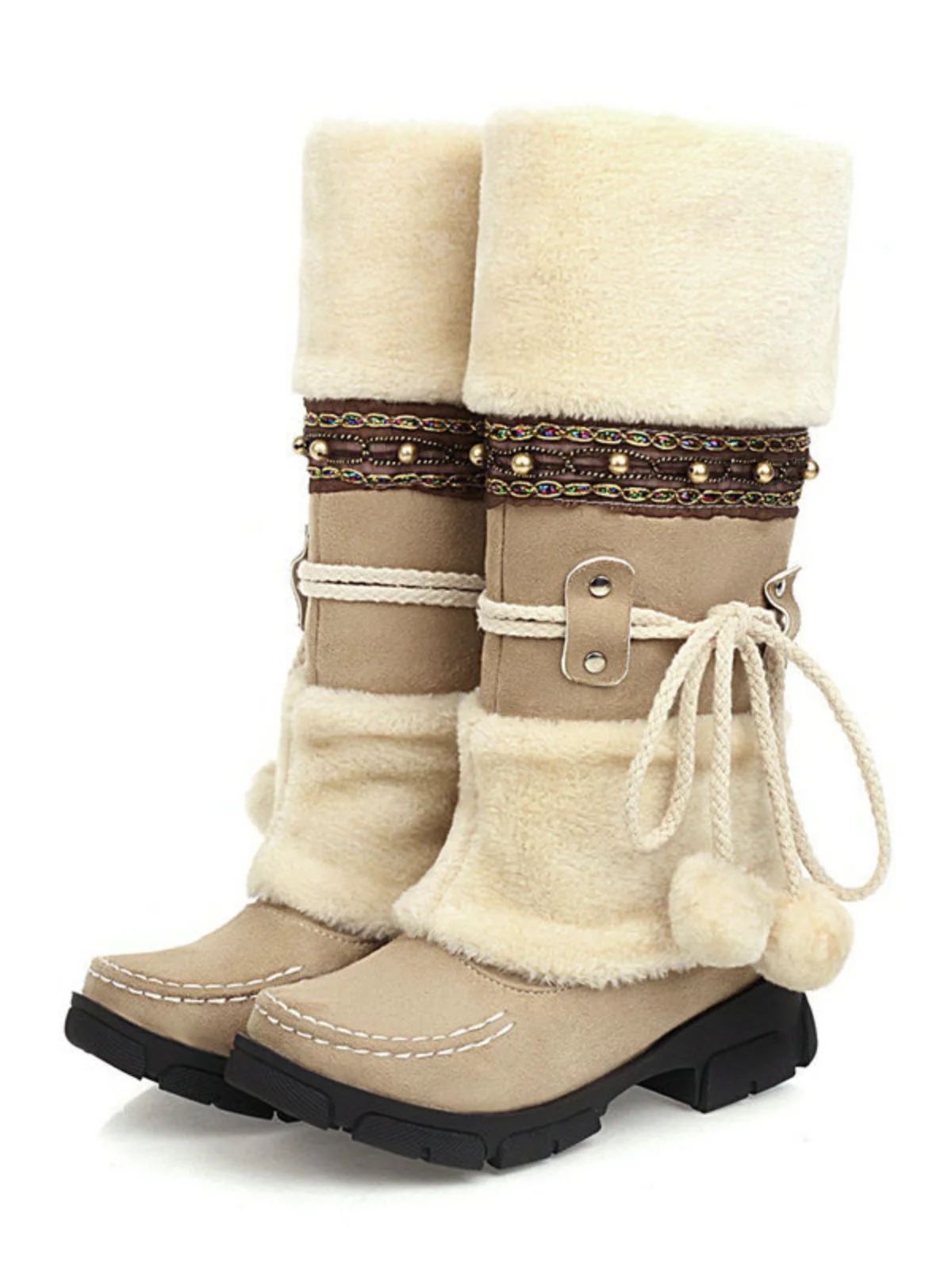 Vintage Kunstpelz Bommel Winter Schnee Stiefel - Image 9