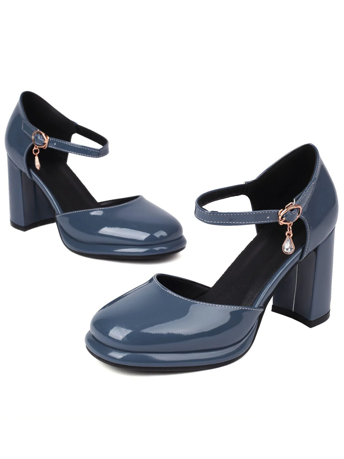 Vintage Lackleder Knöchelriemen Block Absatz Pumps - Image 11