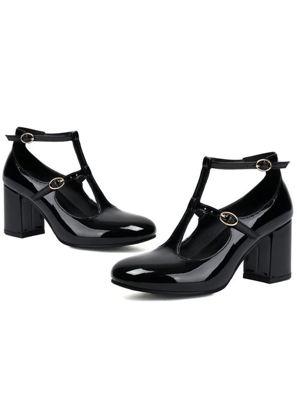 Vintage Lackleder T-Riemen Klobig Absatz Schuhe - Image 3