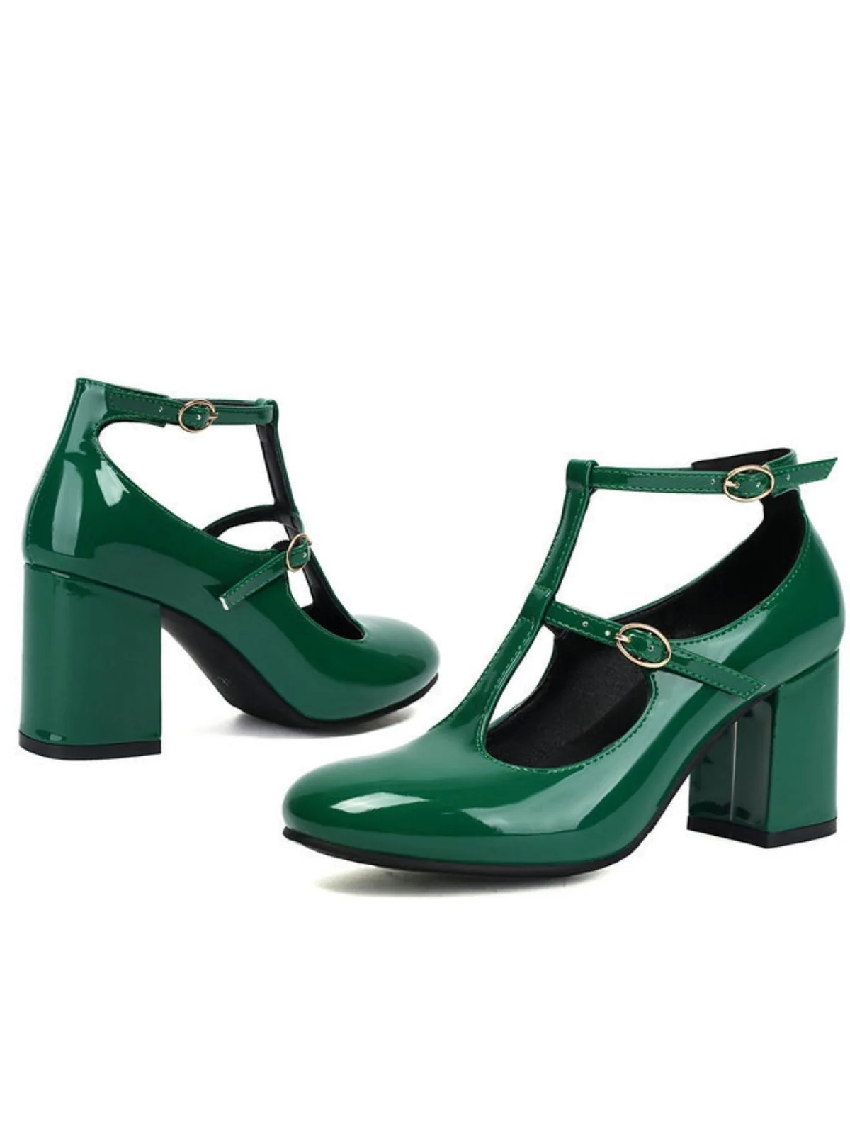 Vintage Lackleder T-Riemen Klobig Absatz Schuhe - Image 4