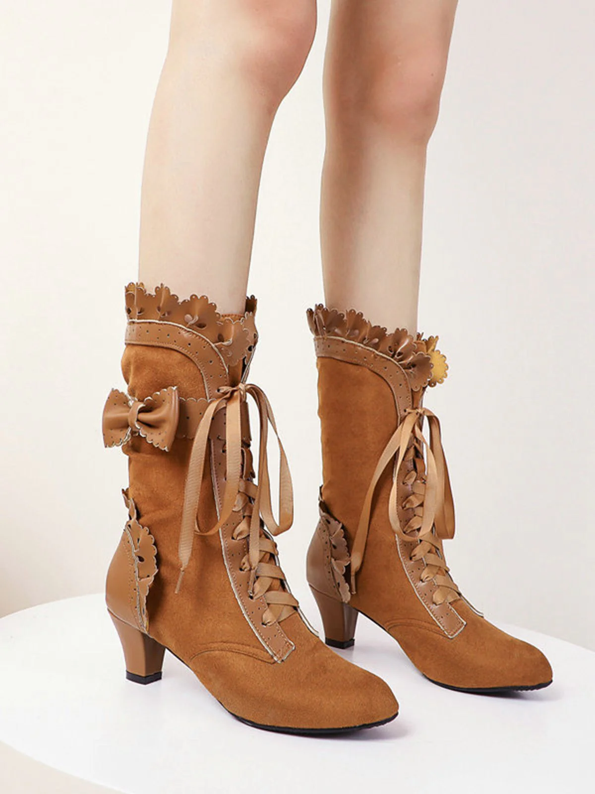 Vintage Leder Blütenblattrand Schnürung Stiefel - Image 2