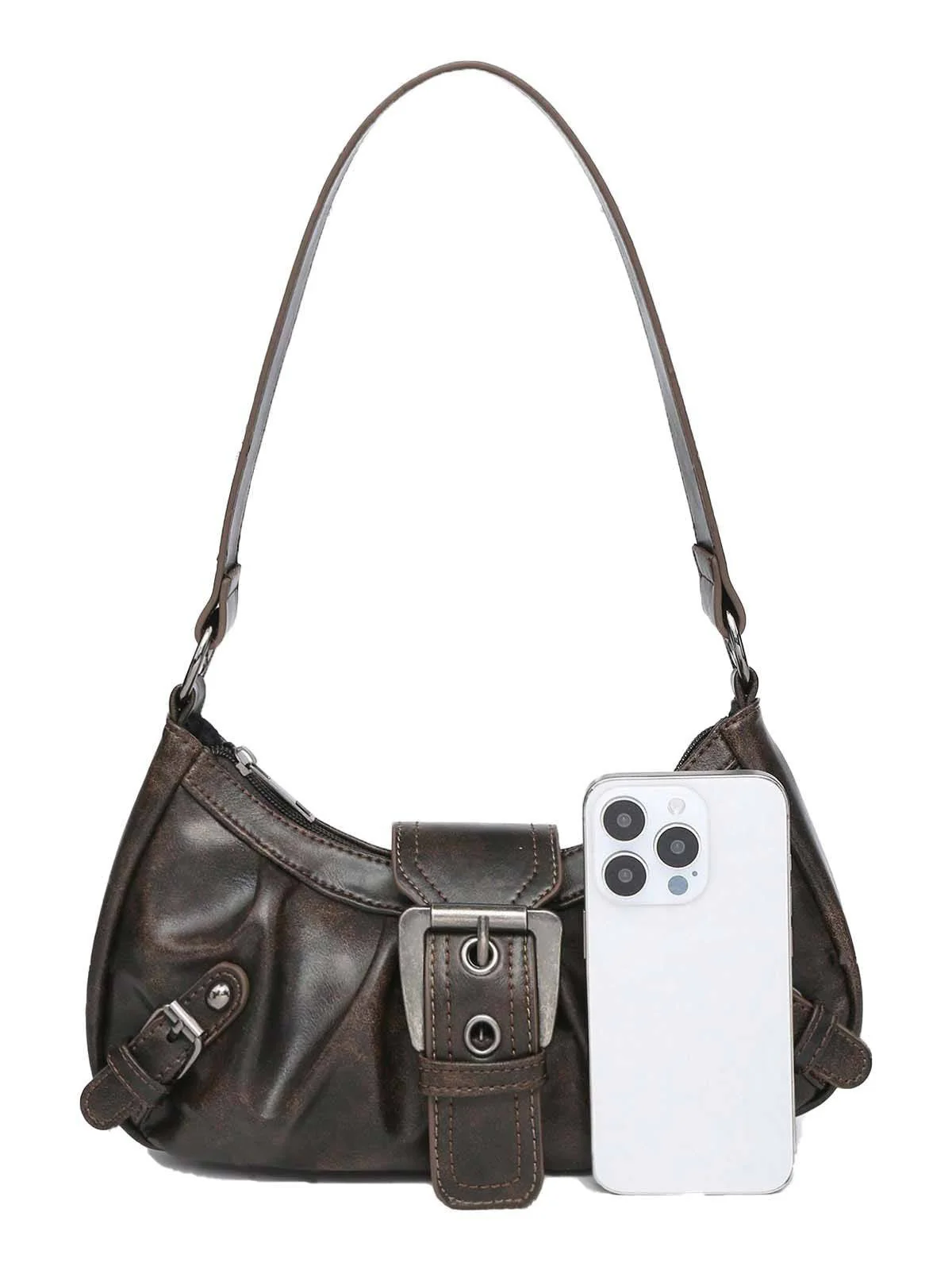 Vintage Leder Schnalle Design Schulter Tasche - Image 12
