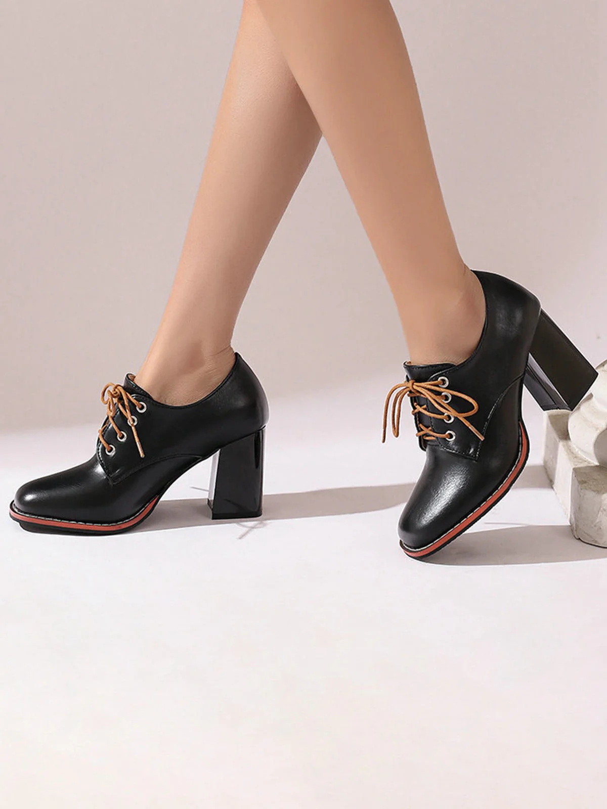 Vintage Leder Schnürung Blockabsatz Schuhe - Image 3