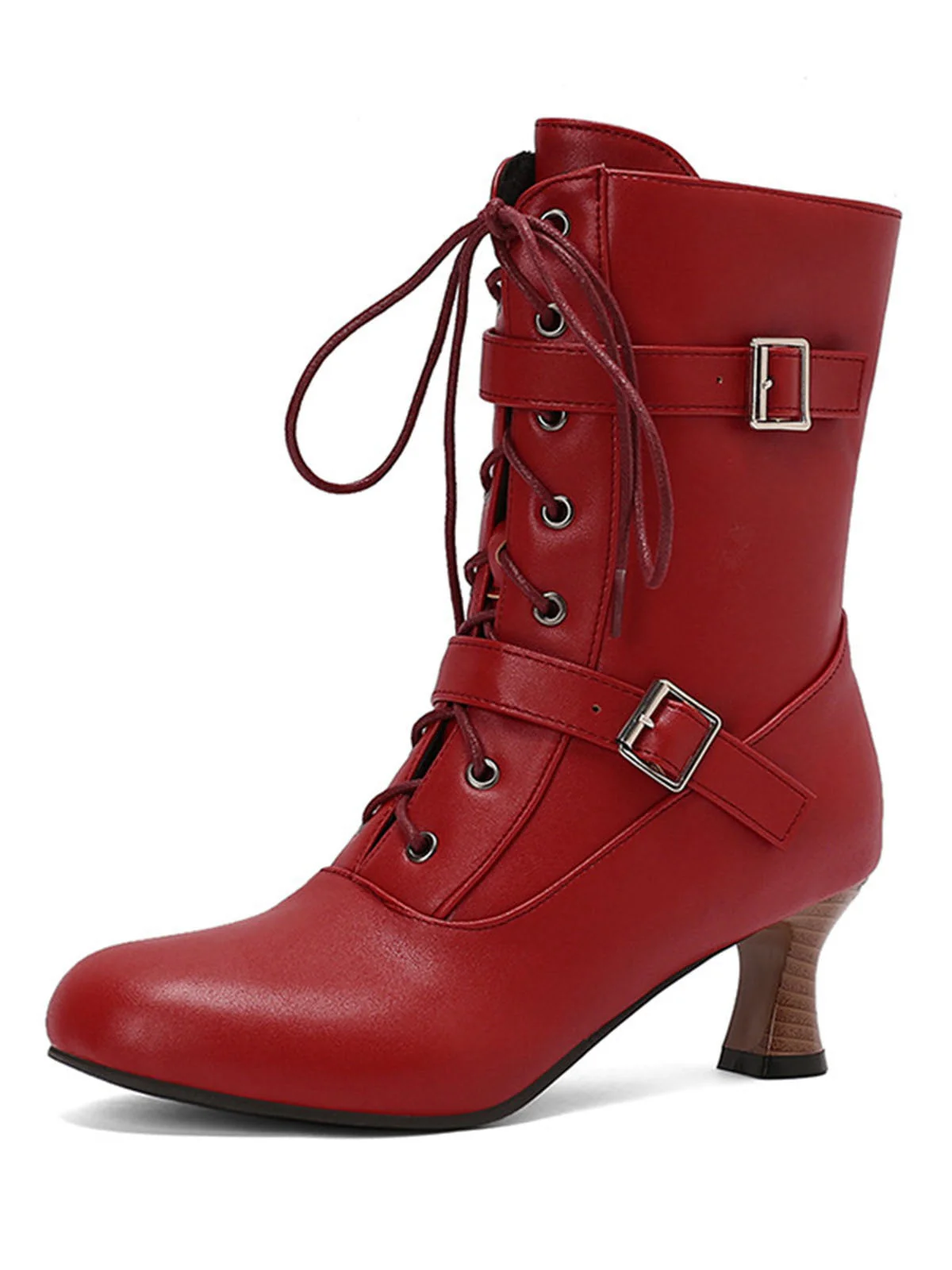 Schwarz Vintage Leder Schnürung Hohe Absätze Stiefel - Image 2