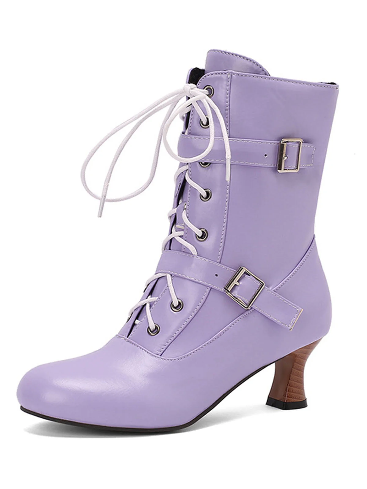 Schwarz Vintage Leder Schnürung Hohe Absätze Stiefel - Image 5