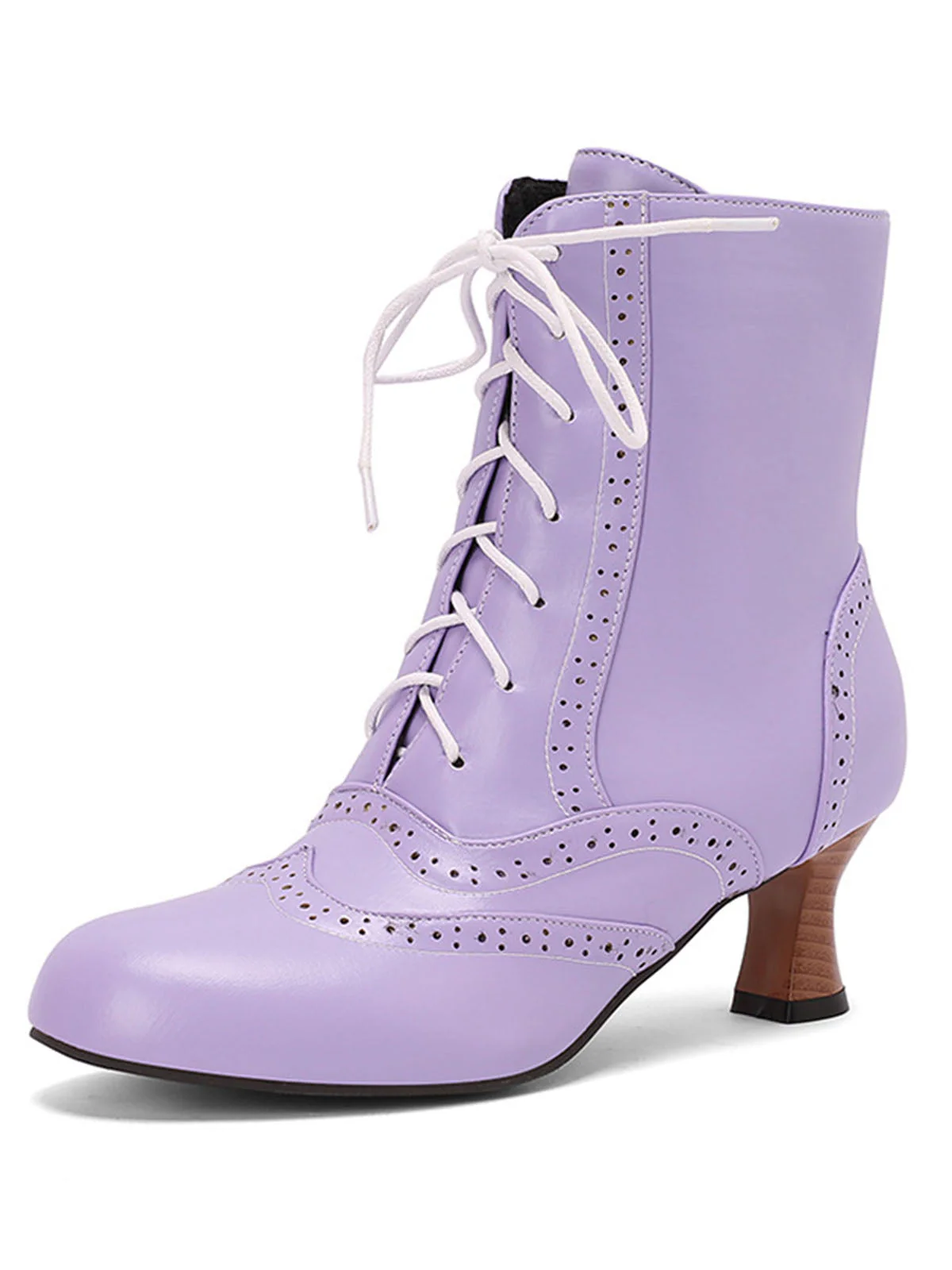 Vintage Leder Solide Kätzchen Absatz Stiefel - Image 2