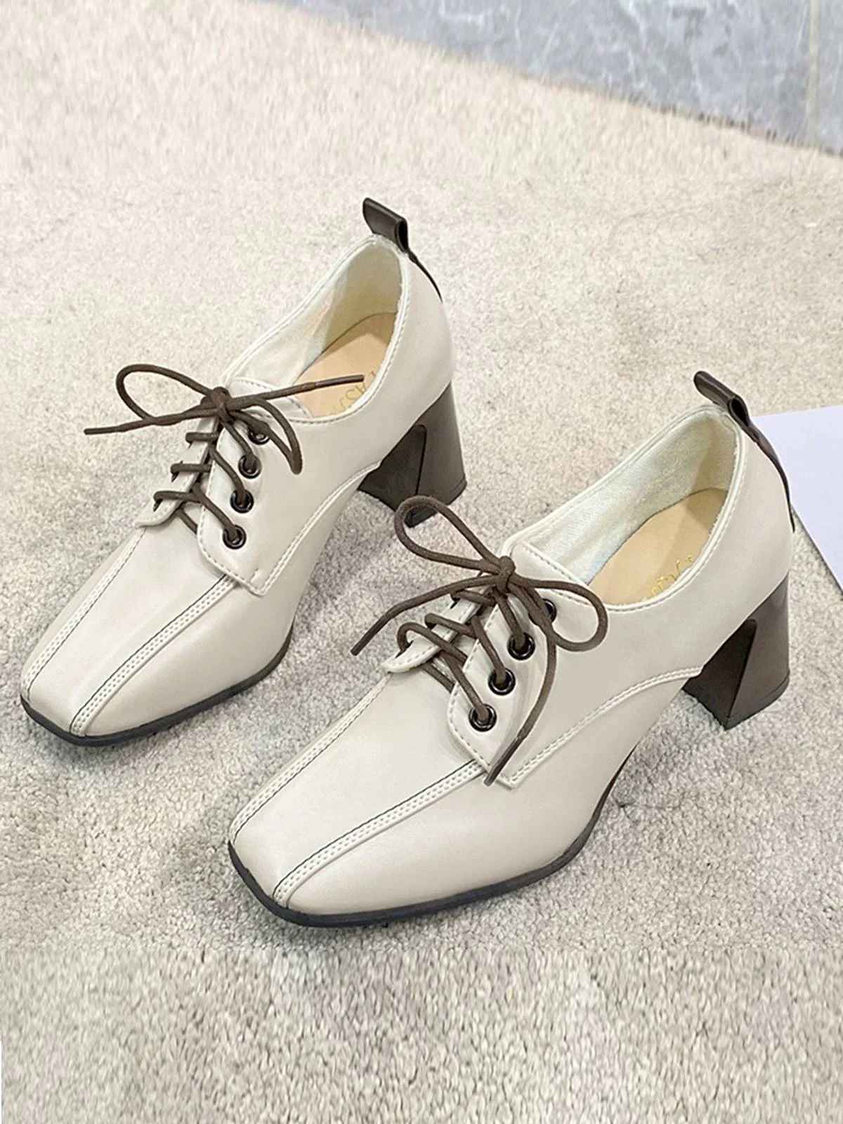 Vintage Leder Spitz Schnürung Klobige Absätze - Image 3