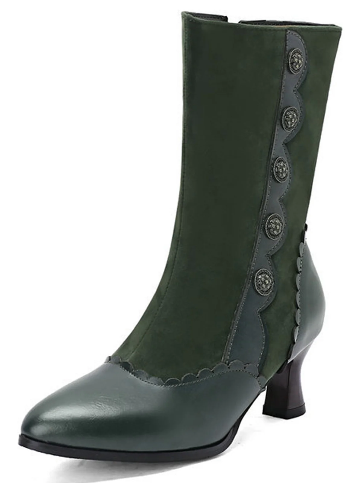 Vintage Leder Wildleder Taste Halbhoher Wade Stiefel - Image 13