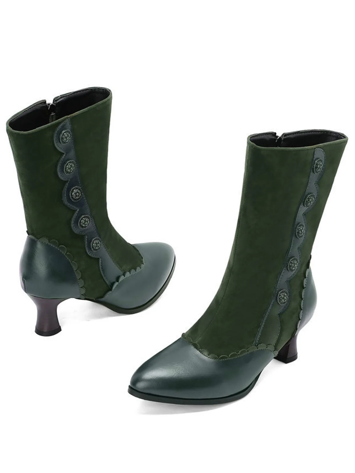 Vintage Leder Wildleder Taste Halbhoher Wade Stiefel - Image 15