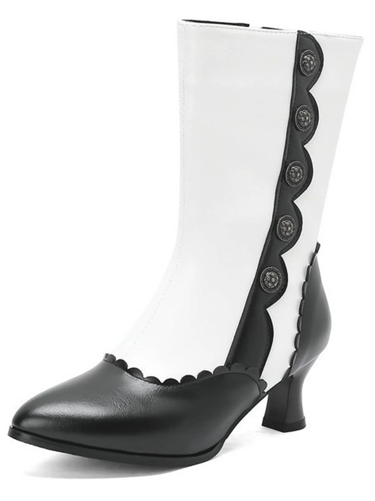 Vintage Leder Wildleder Taste Halbhoher Wade Stiefel - Image 2