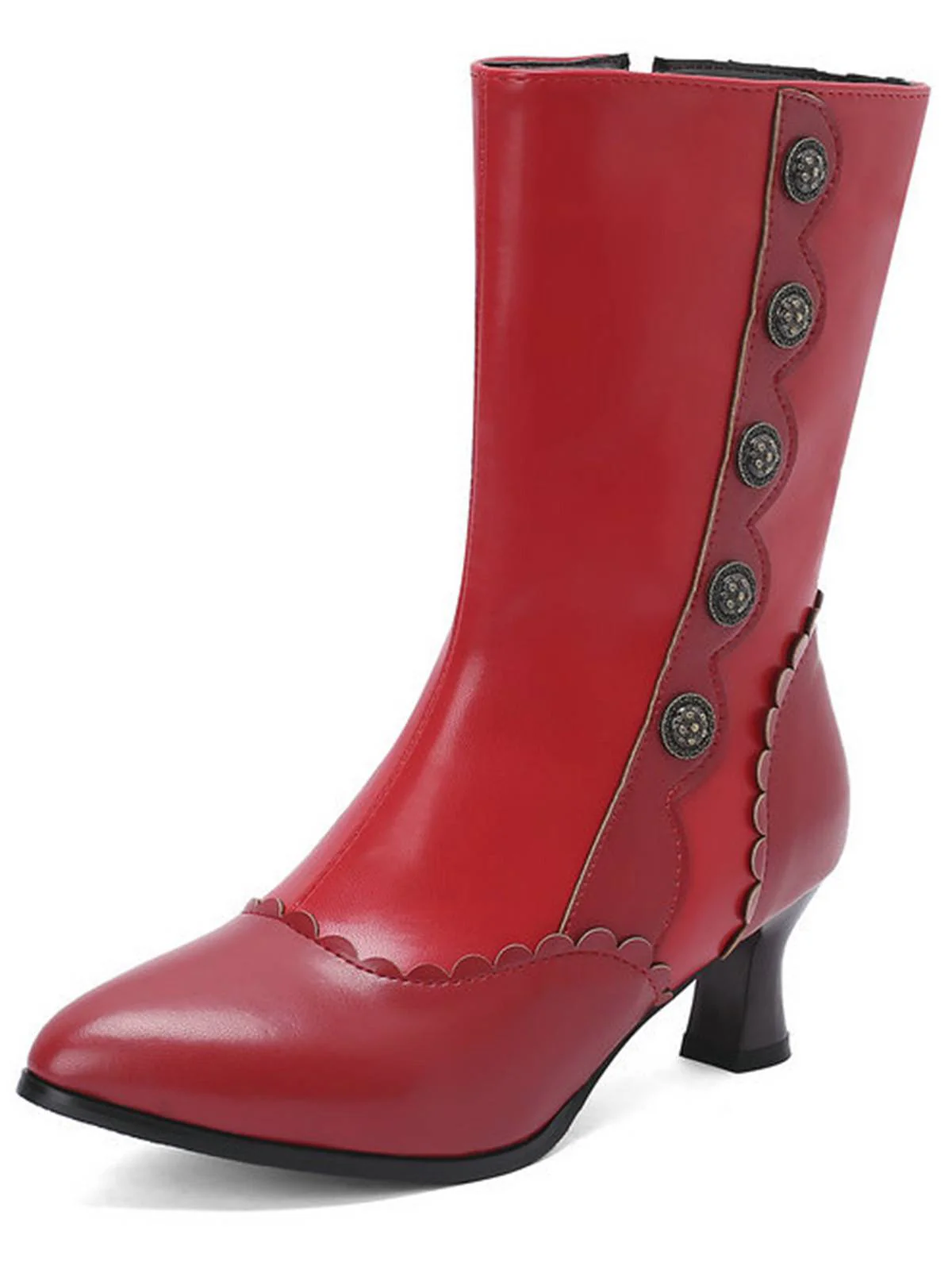 Vintage Leder Wildleder Taste Halbhoher Wade Stiefel - Image 5