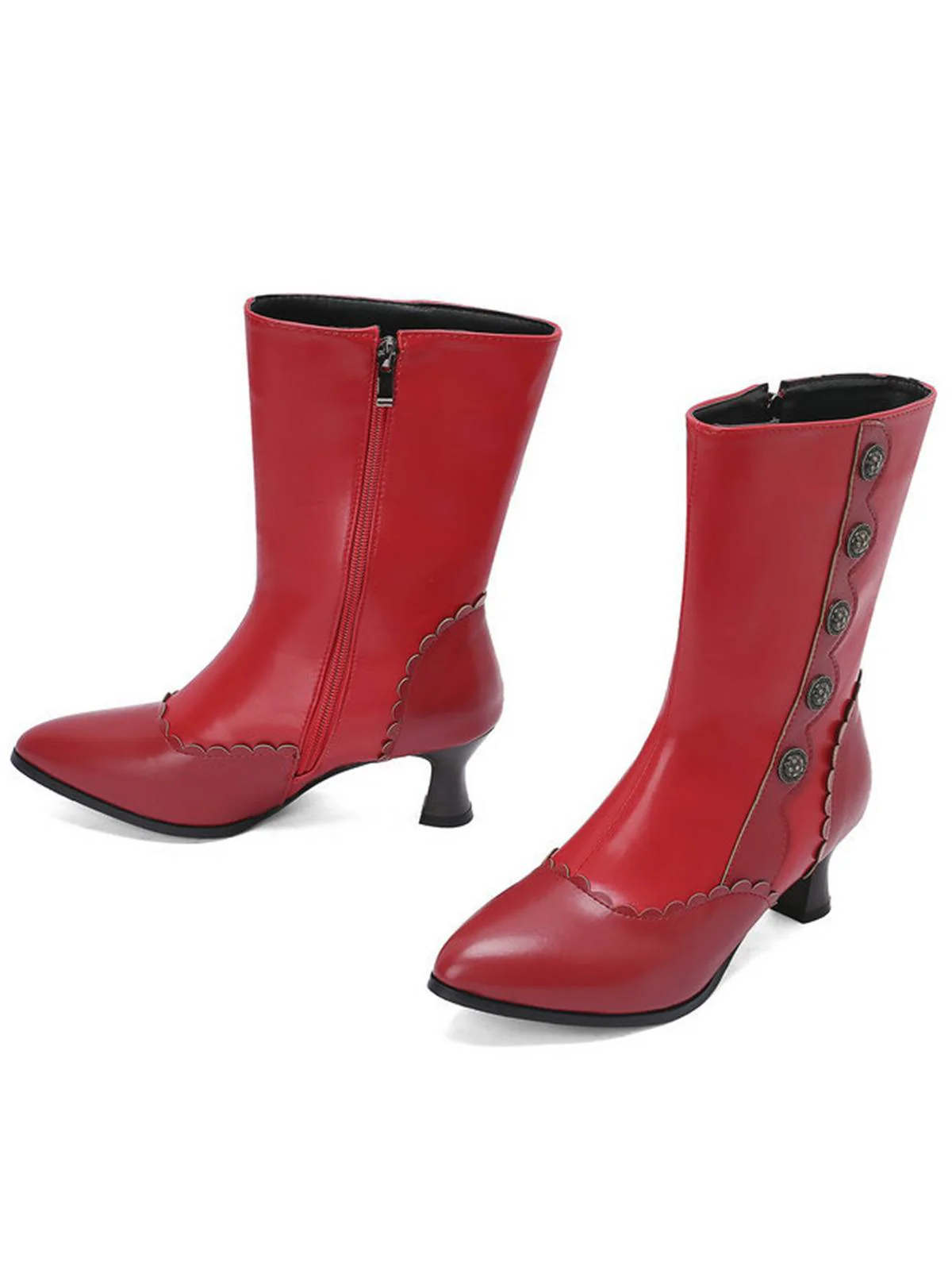 Vintage Leder Wildleder Taste Halbhoher Wade Stiefel - Image 6