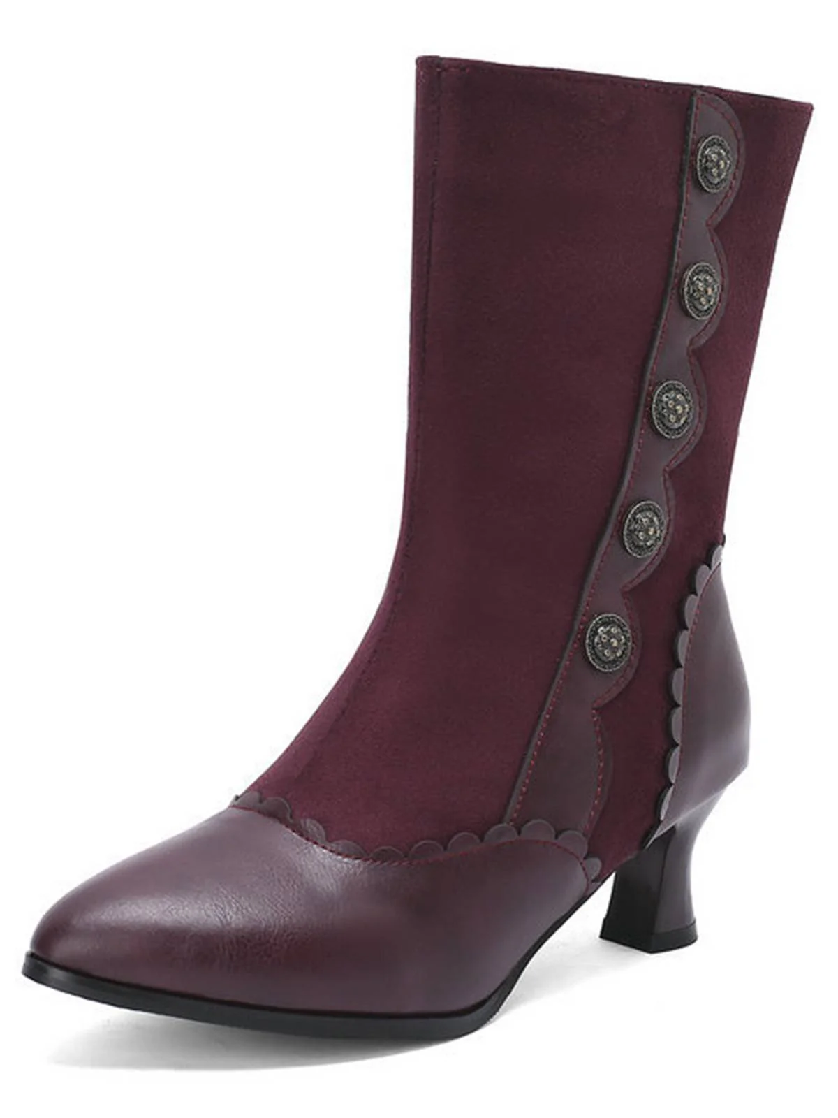 Vintage Leder Wildleder Taste Halbhoher Wade Stiefel - Image 8