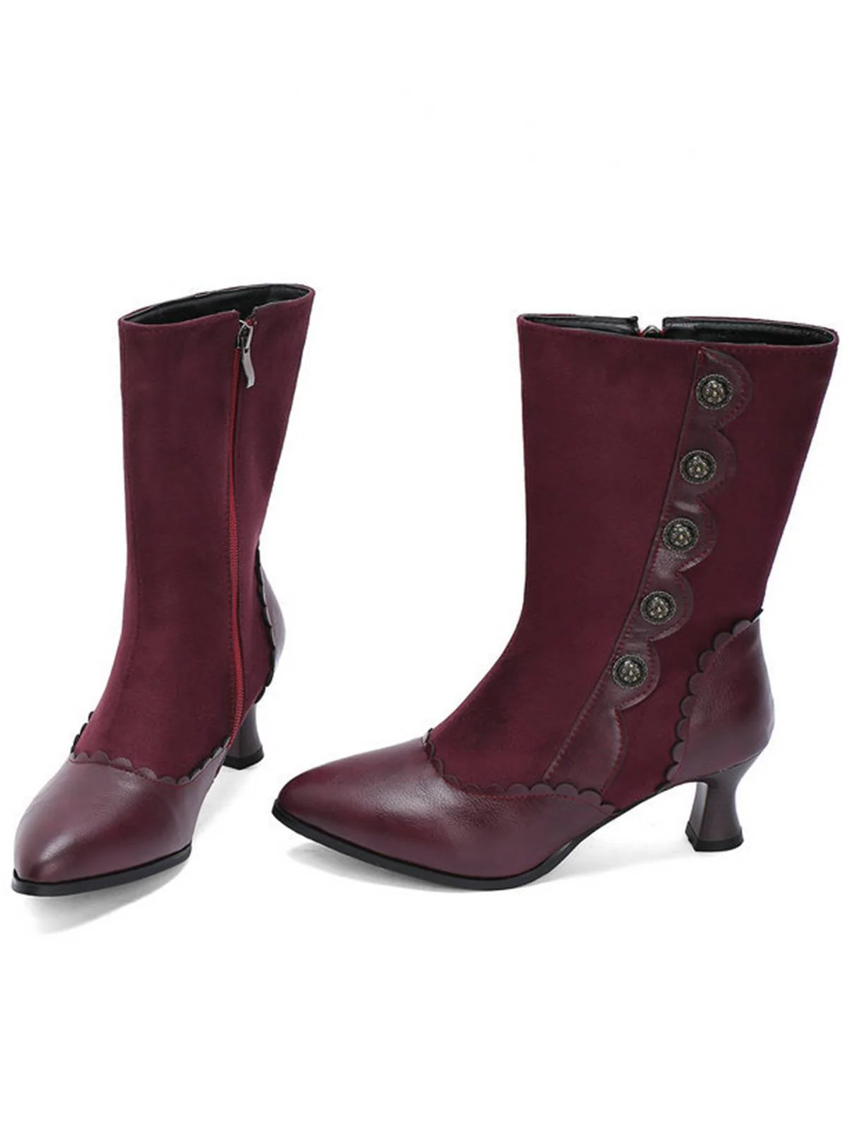 Vintage Leder Wildleder Taste Halbhoher Wade Stiefel - Image 9