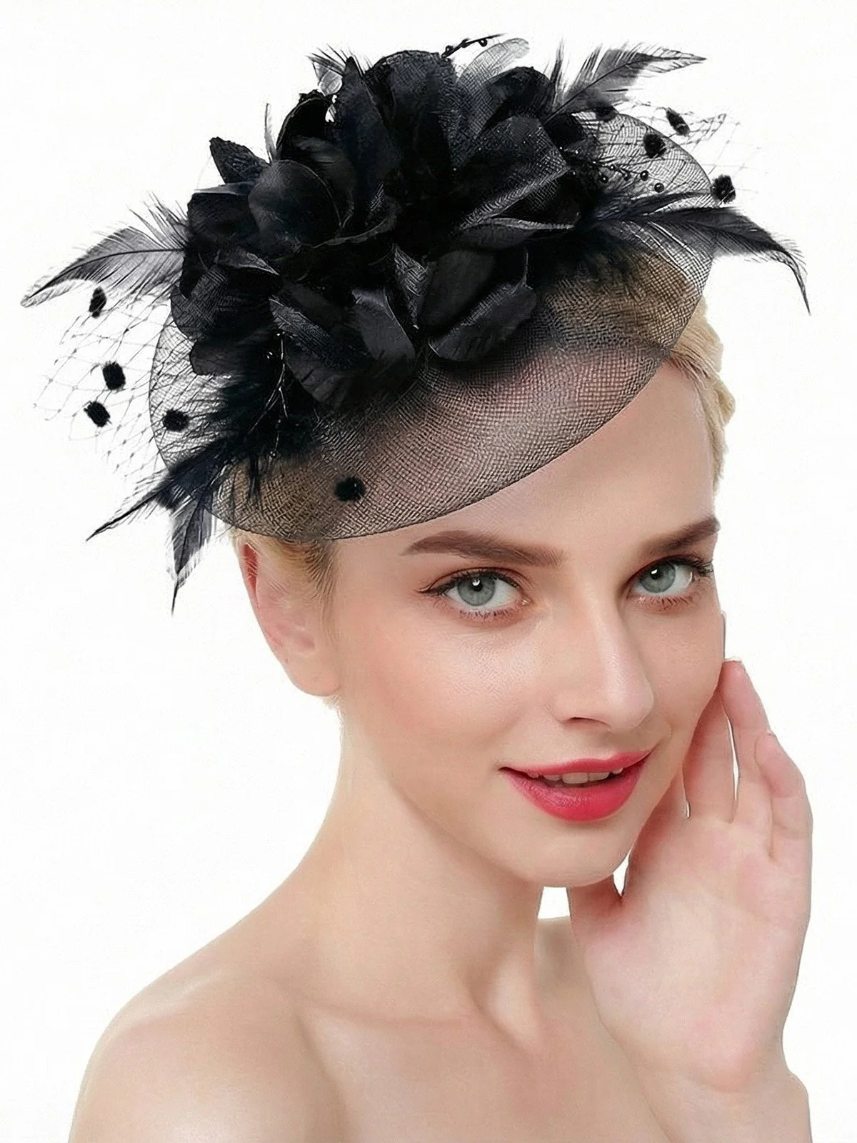 Vintage Netz Blumen Federn Braut Fascinator Kopfschmuck - Image 2