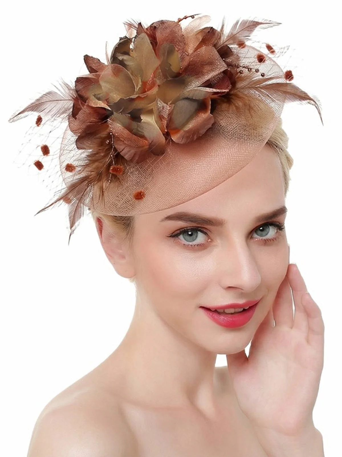 Vintage Netz Blumen Federn Braut Fascinator Kopfschmuck - Image 3