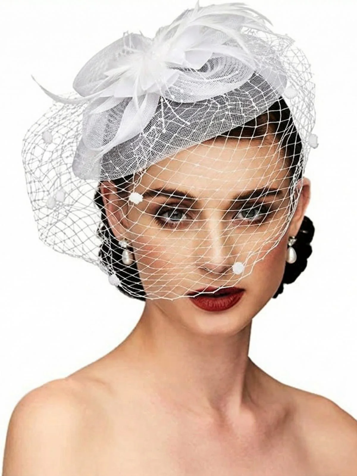 Vintage Netz Feder Bogen Haar Accessoires - Image 3