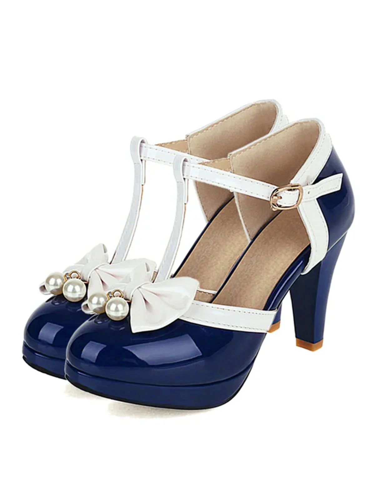 Grün Retro T-Gurt Bogen Hoher Absatz Schuhe - Image 4