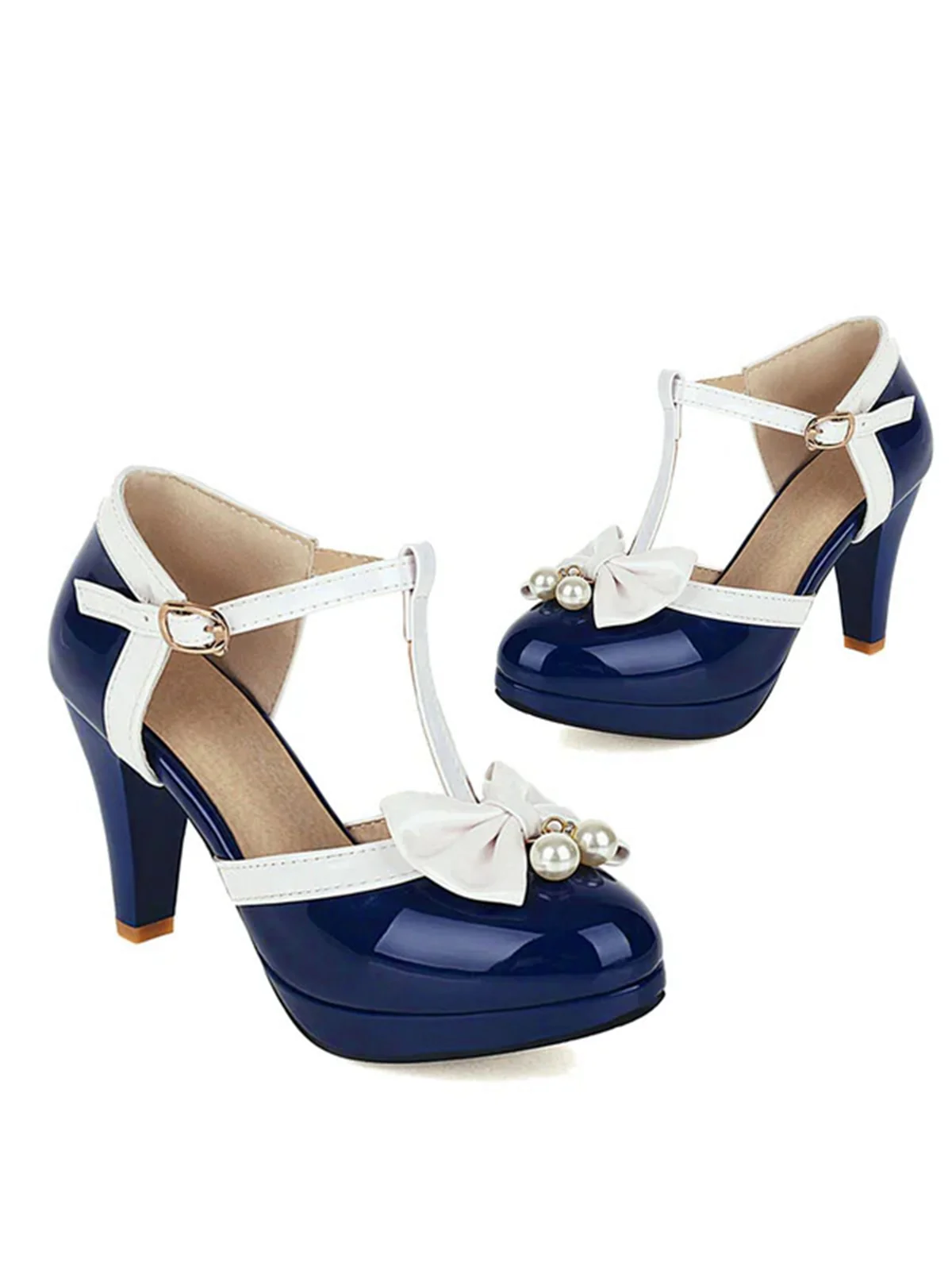 Grün Retro T-Gurt Bogen Hoher Absatz Schuhe - Image 5