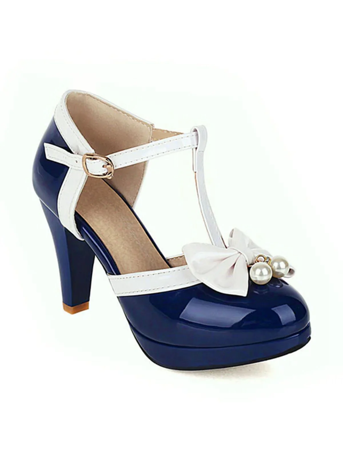 Grün Retro T-Gurt Bogen Hoher Absatz Schuhe - Image 6