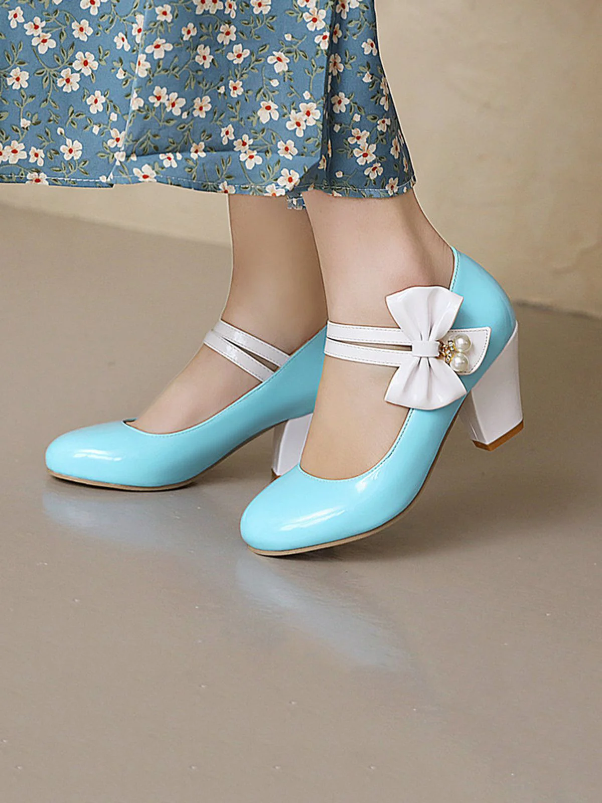 VINTAGE PATCHWORK BOW HOHE ABSATZ SCHUHE - Image 6