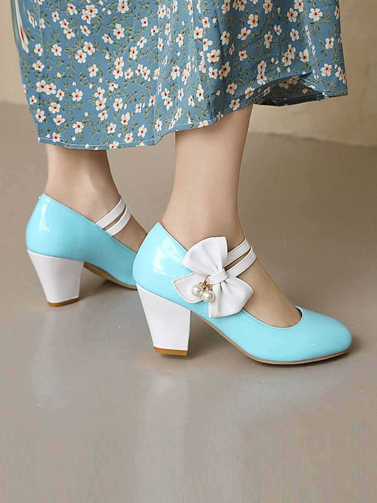VINTAGE PATCHWORK BOW HOHE ABSATZ SCHUHE - Image 4