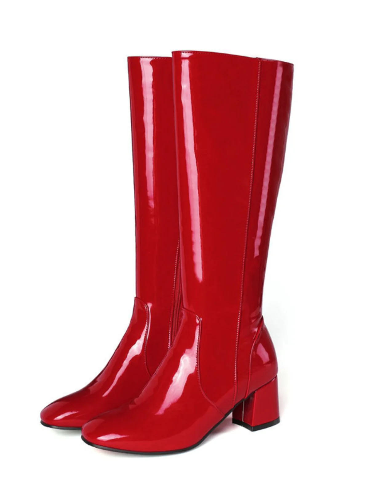 Vintage Patent Leder Block Heel Kniehohe Stiefel - Image 3