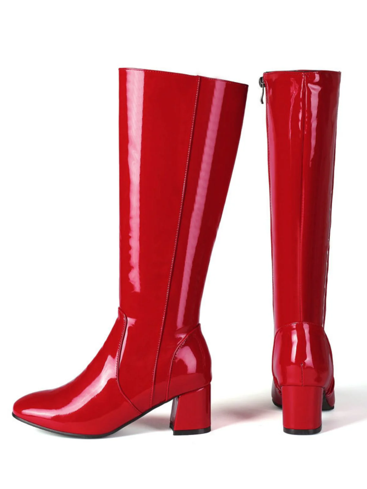 Vintage Patent Leder Block Heel Kniehohe Stiefel - Image 4