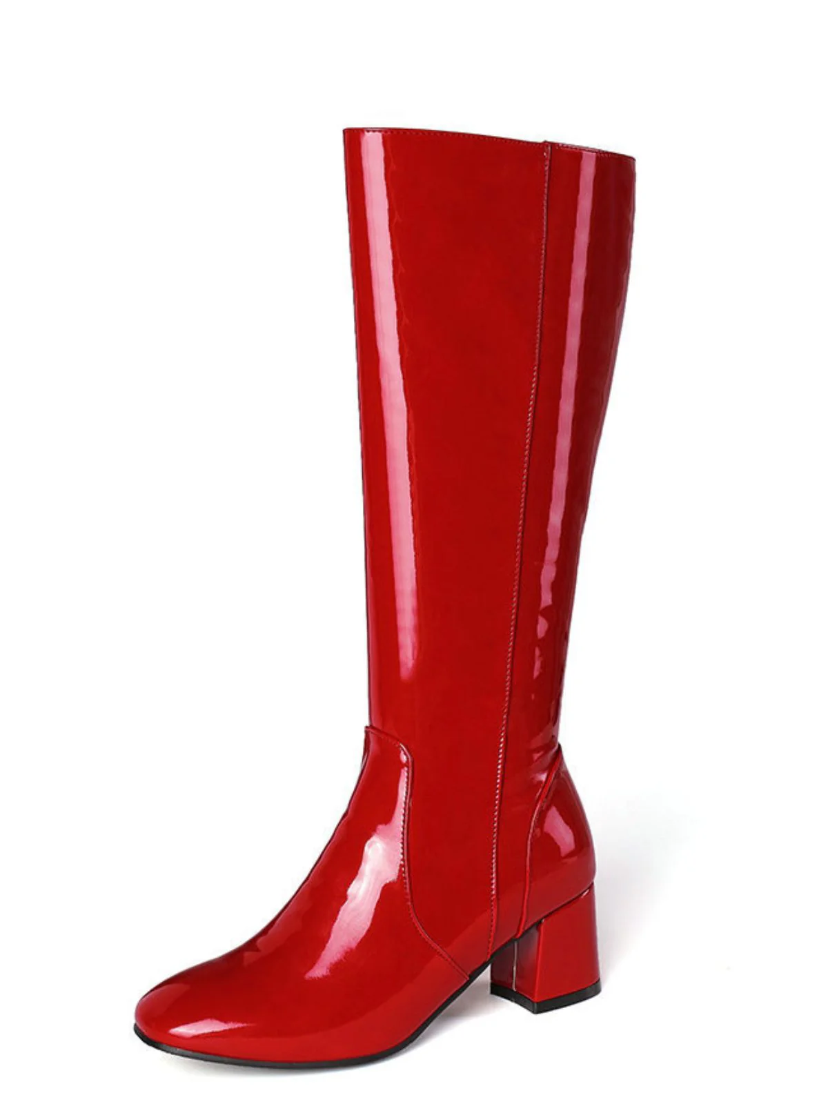 Vintage Patent Leder Block Heel Kniehohe Stiefel - Image 5