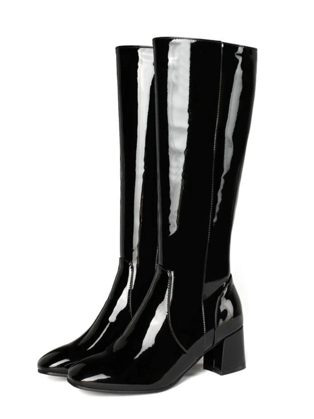Vintage Patent Leder Block Heel Kniehohe Stiefel - Image 6