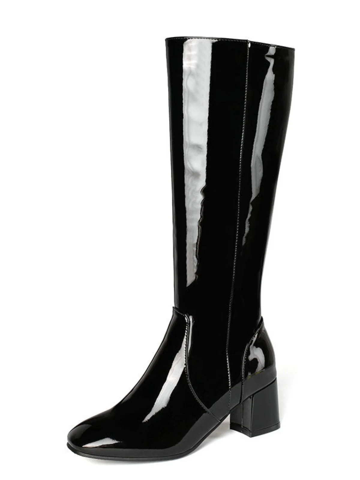 Vintage Patent Leder Block Heel Kniehohe Stiefel - Image 7