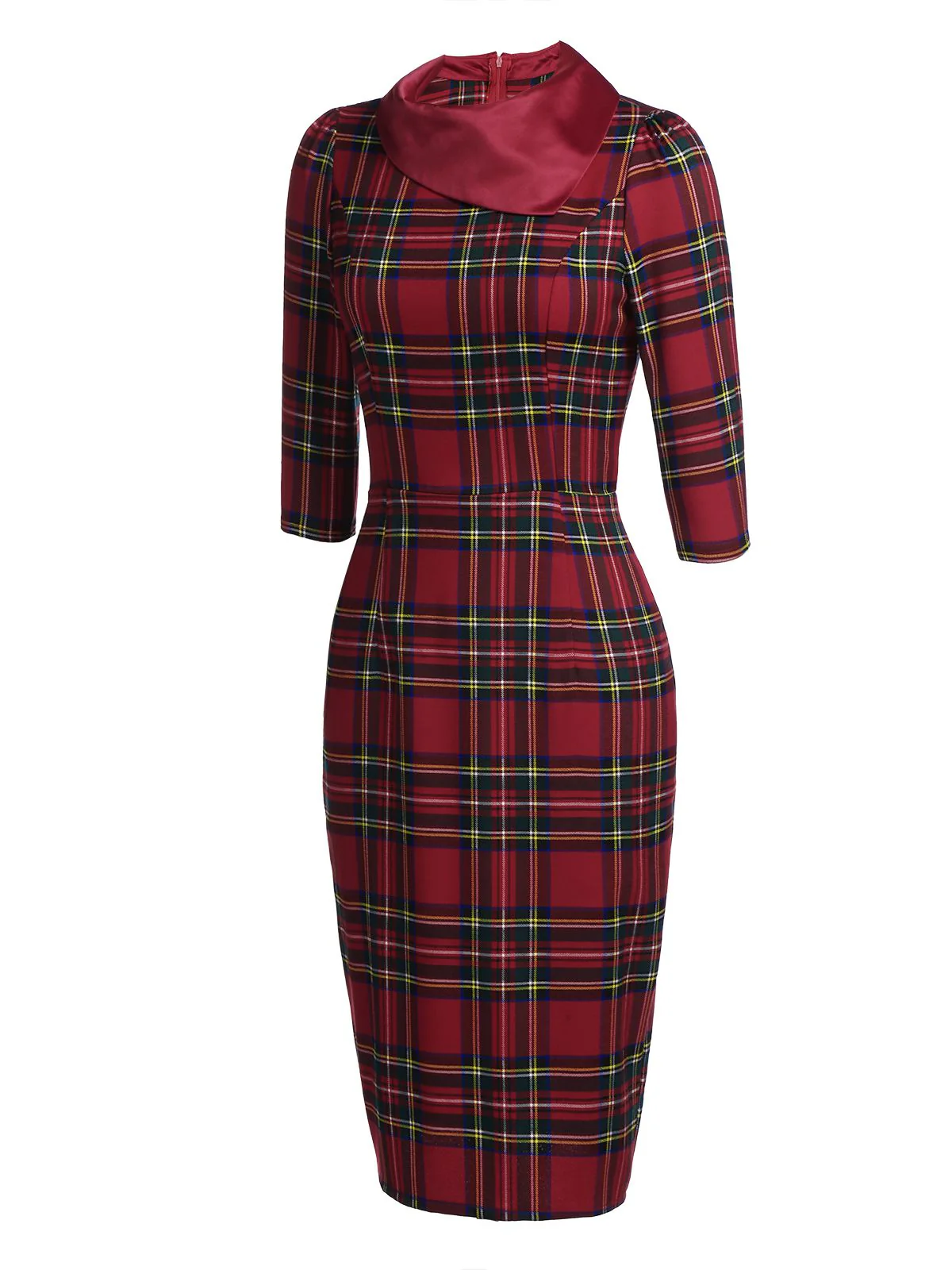 [CZ Lager] Rot 1960er Karos Figurbetont Kleid - Image 3