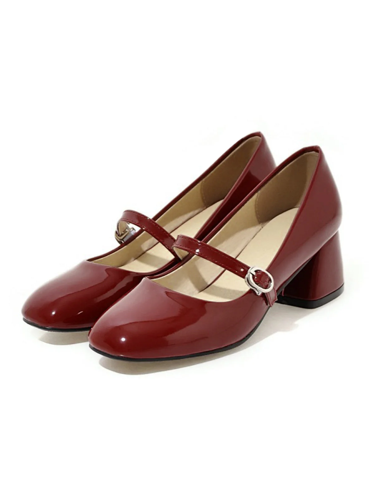 Vintage PU Leder Quadratische Zehe High Heels - Image 2