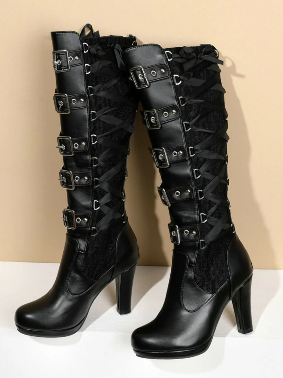 Vintage Punk Schnürung Spitze Hochabsatz Stiefel - Image 2