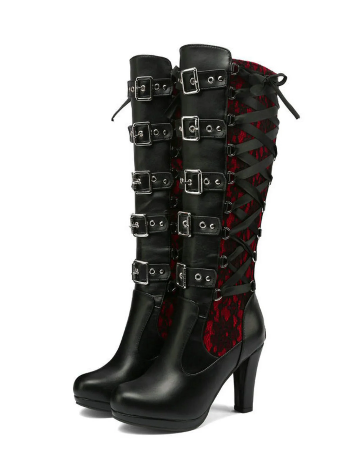 Vintage Punk Schnürung Spitze Hochabsatz Stiefel - Image 4