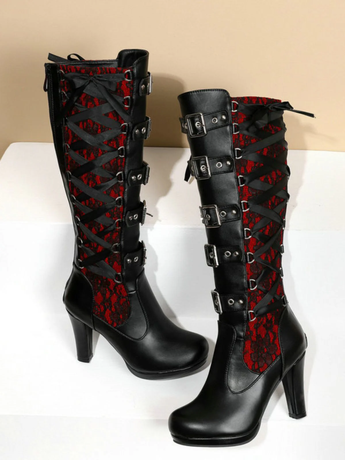 Vintage Punk Schnürung Spitze Hochabsatz Stiefel - Image 5