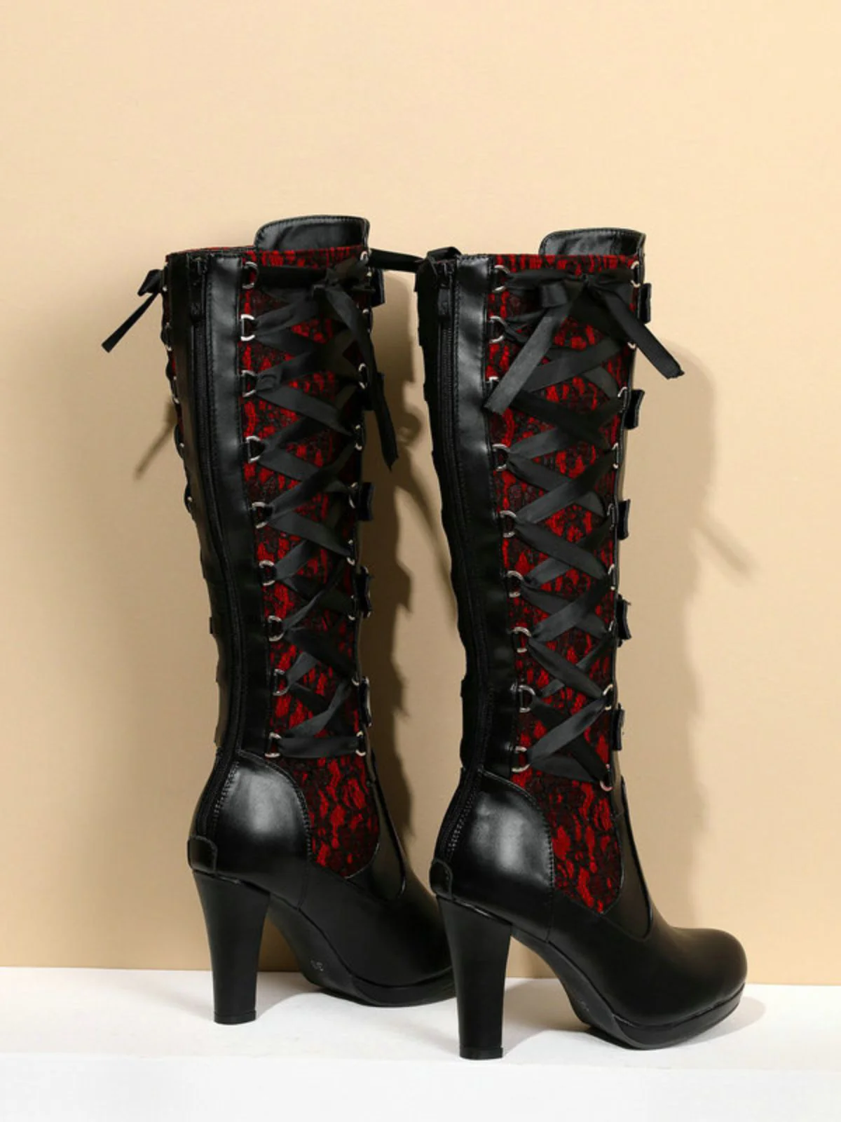 Vintage Punk Schnürung Spitze Hochabsatz Stiefel - Image 6