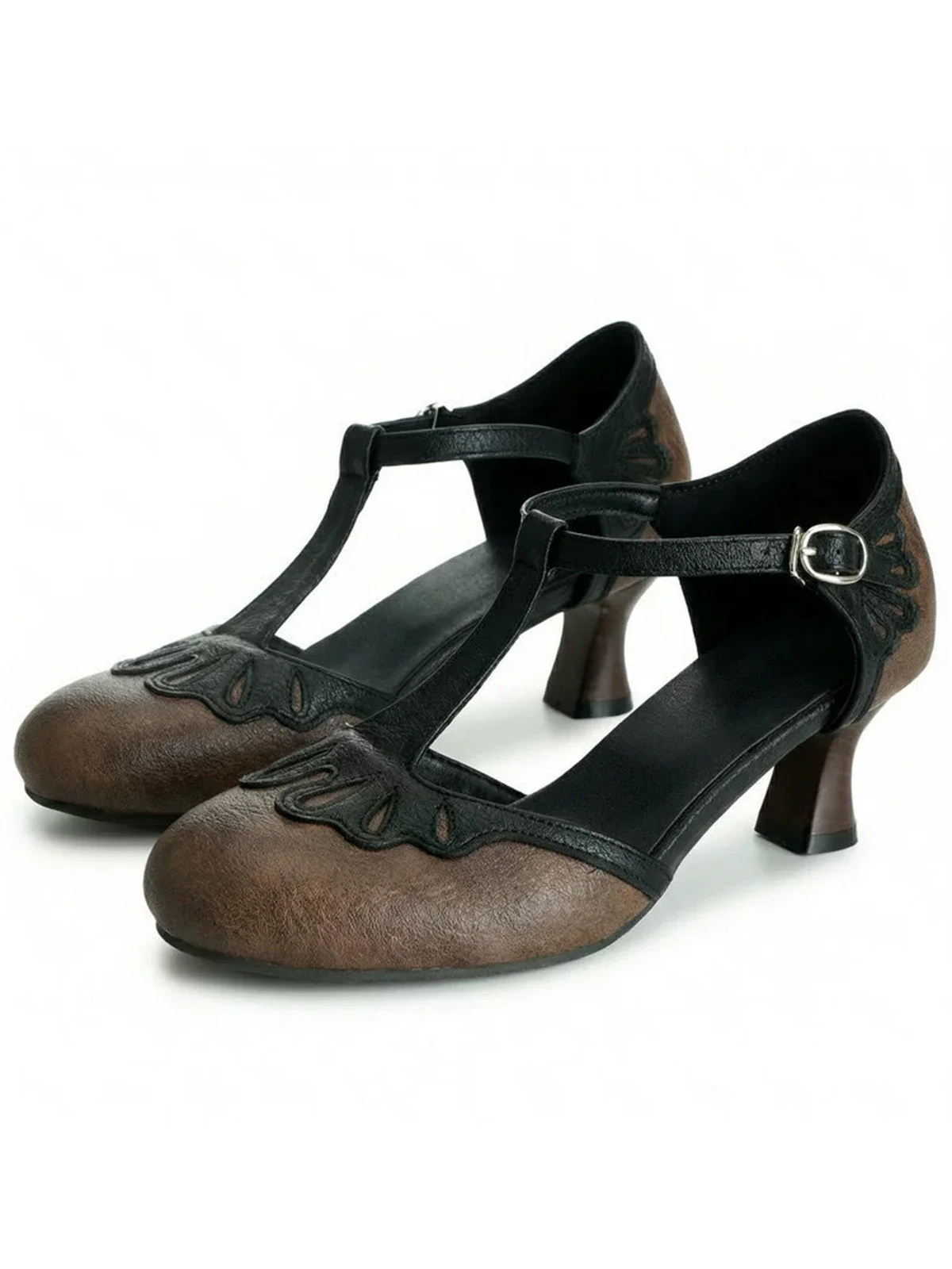 Vintage Rund T-Steg Blockabsatz Absatzschuhe - Image 4