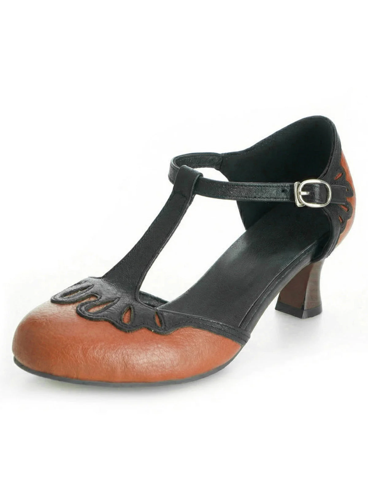 Vintage Rund T-Steg Blockabsatz Absatzschuhe - Image 7