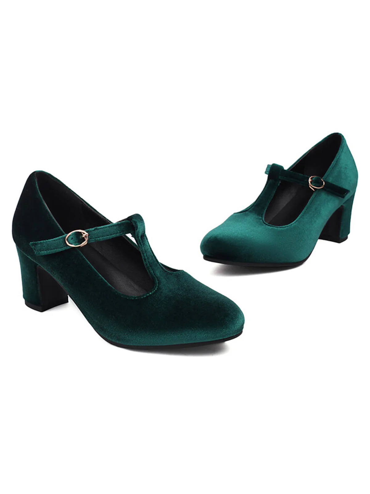 Vintage Samt T-Träger Klobigem Absatz Schuhe - Image 6