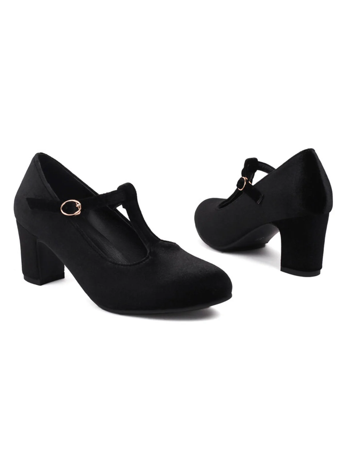 Vintage Samt T-Träger Klobigem Absatz Schuhe - Image 9