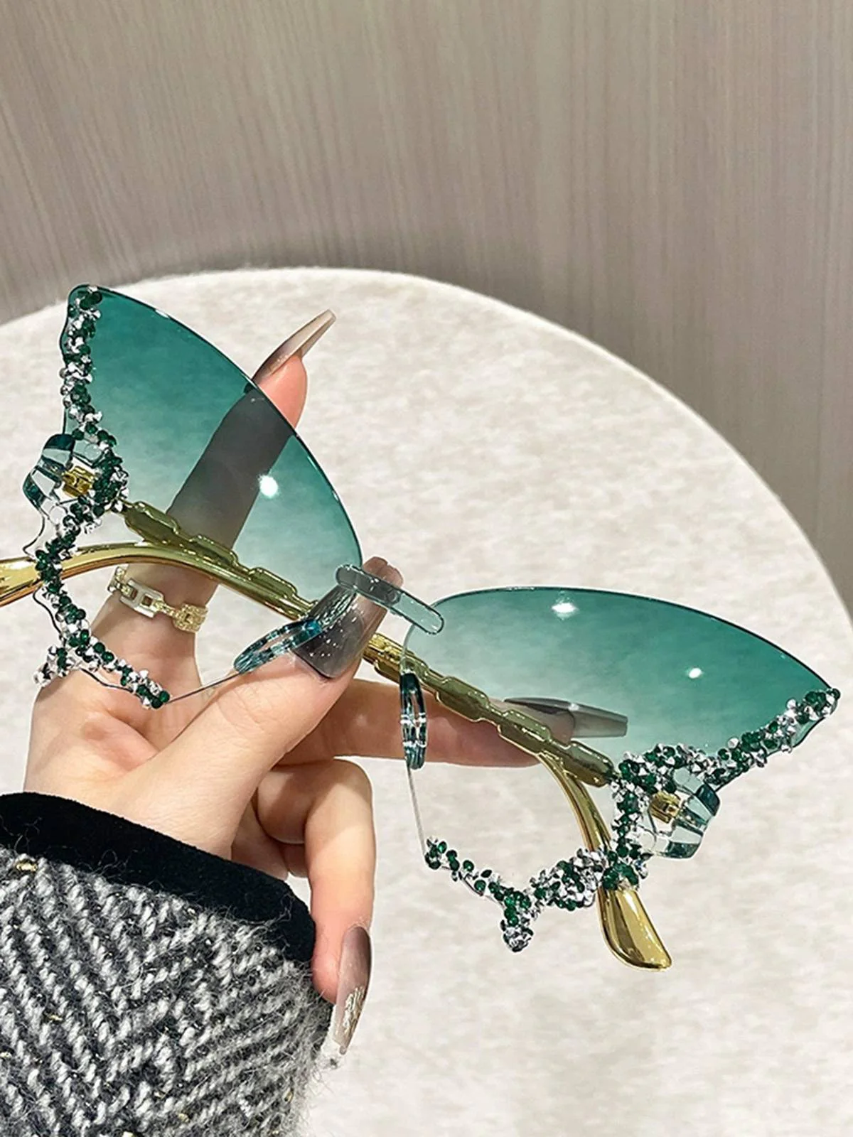 Vintage Schmetterlingsform Farbverlauf Randlos Sonnenbrille - Image 3