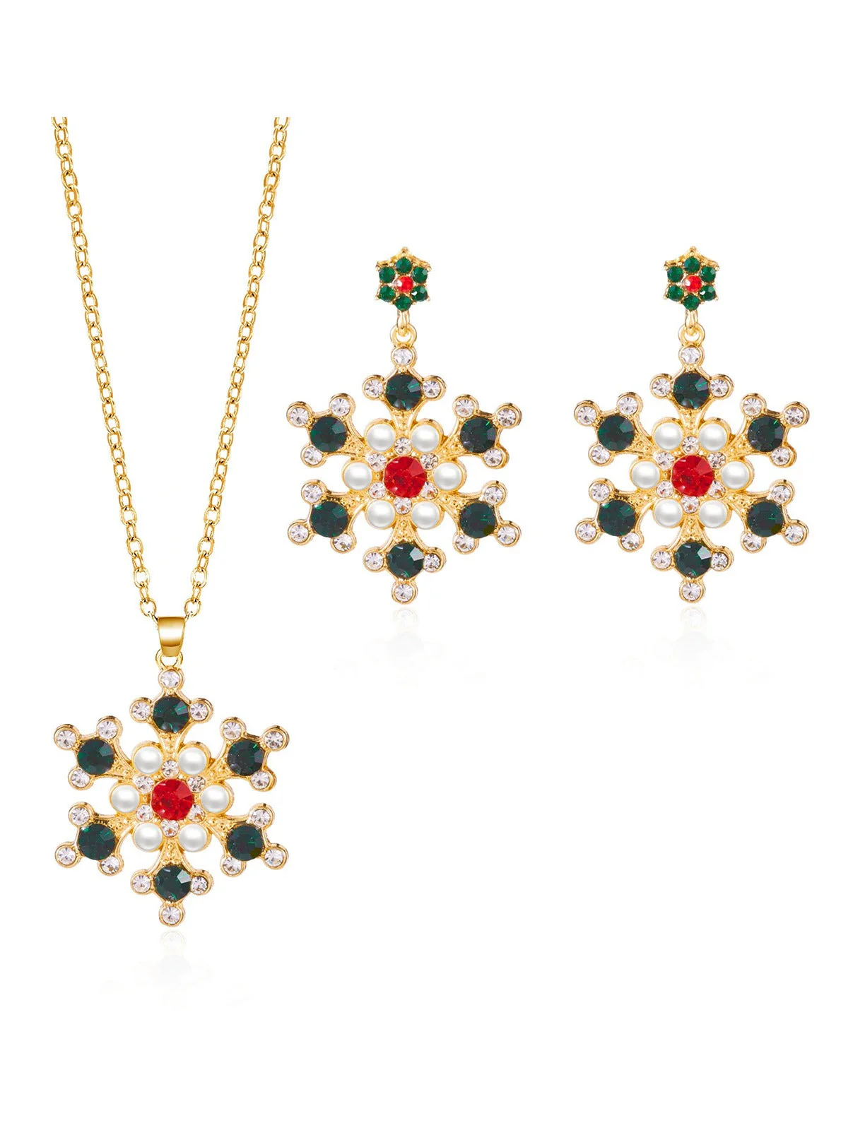 Vintage Schneeflocken Halskette & Ohrringe Schmuck Set