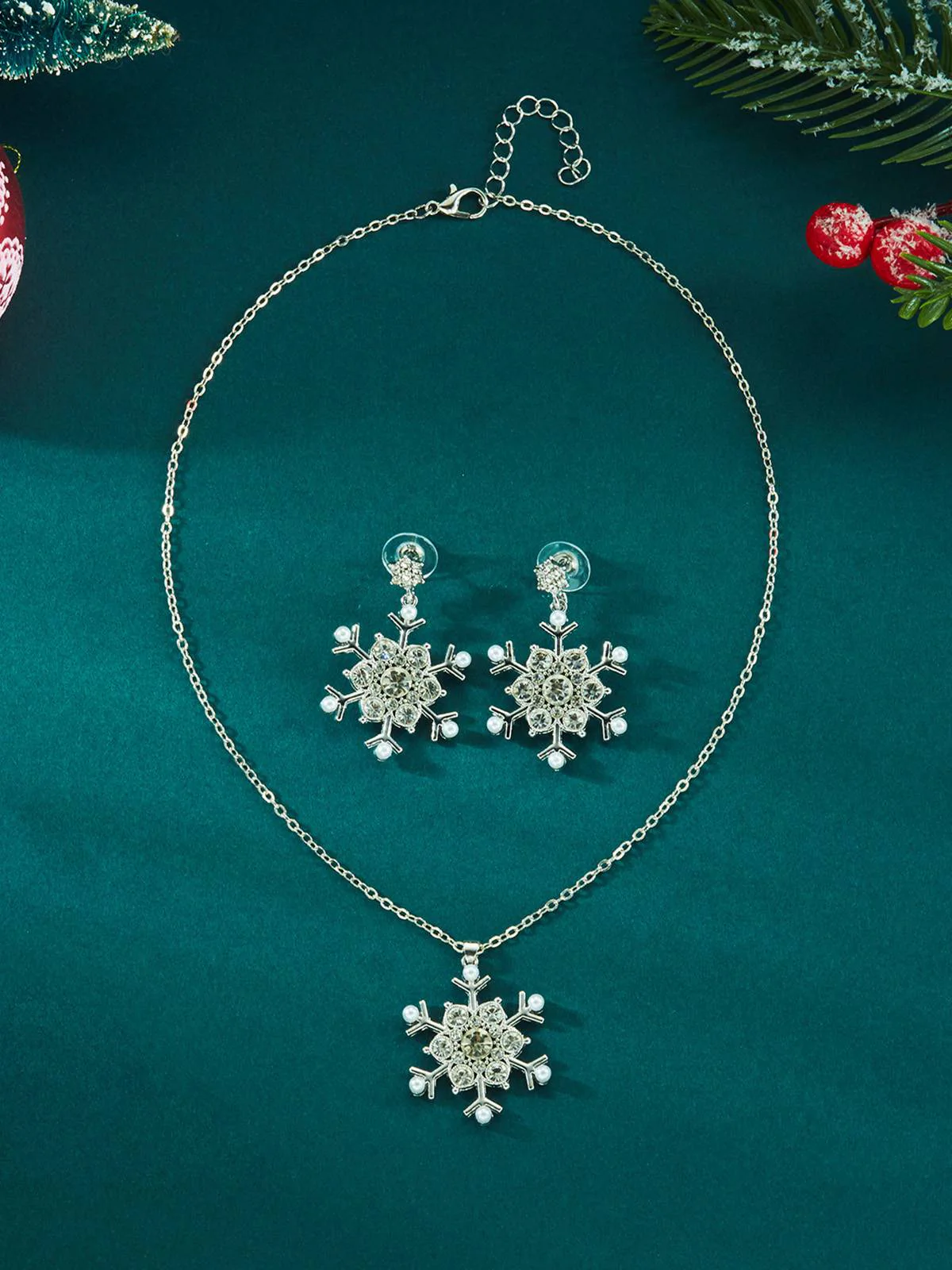Vintage Schneeflocken Halskette & Ohrringe Schmuck Set - Image 3