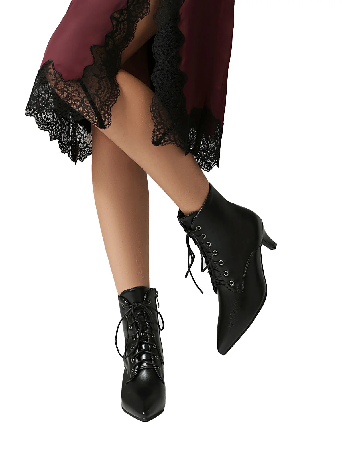 Vintage Schnürung Kätzchen Ferse Knöchel Stiefel - Image 3