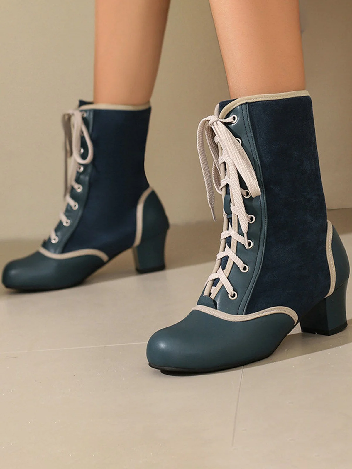 Vintage Schnürung Kunst Wildleder Leder Mittel Wade Stiefel - Image 12
