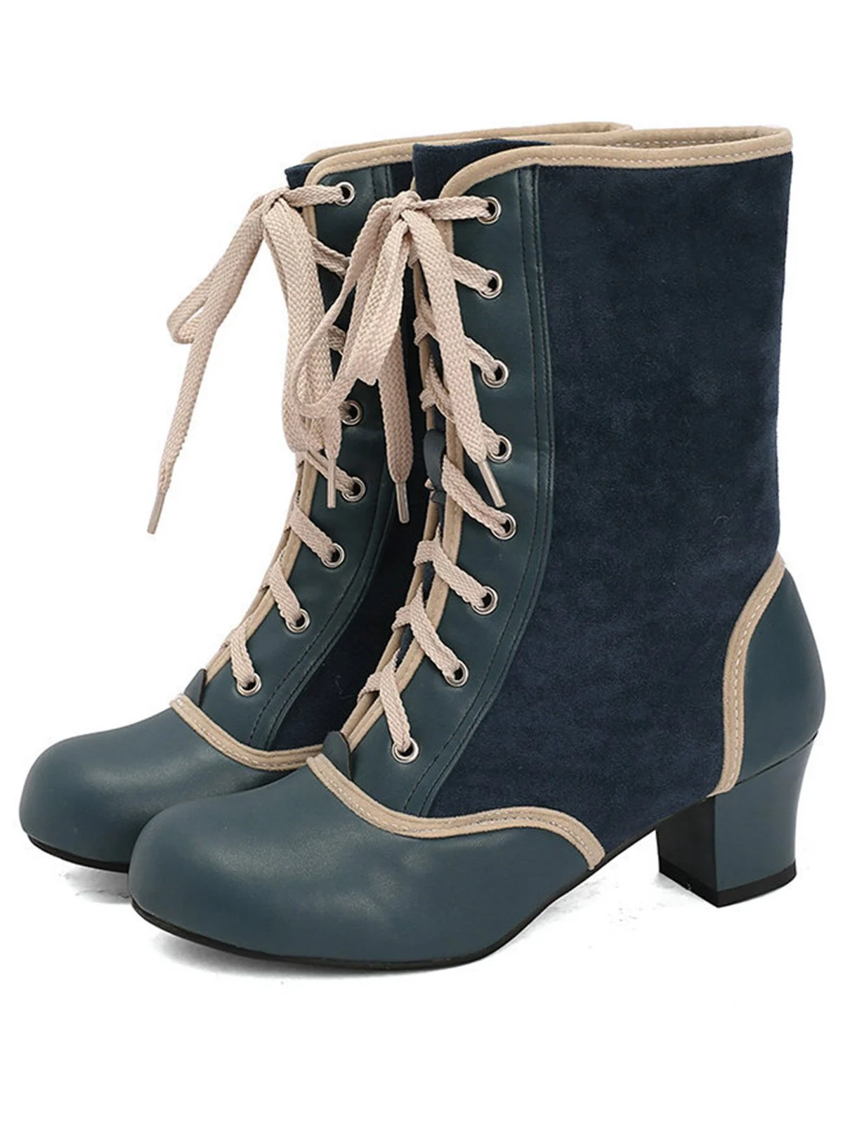 Vintage Schnürung Kunst Wildleder Leder Mittel Wade Stiefel - Image 14