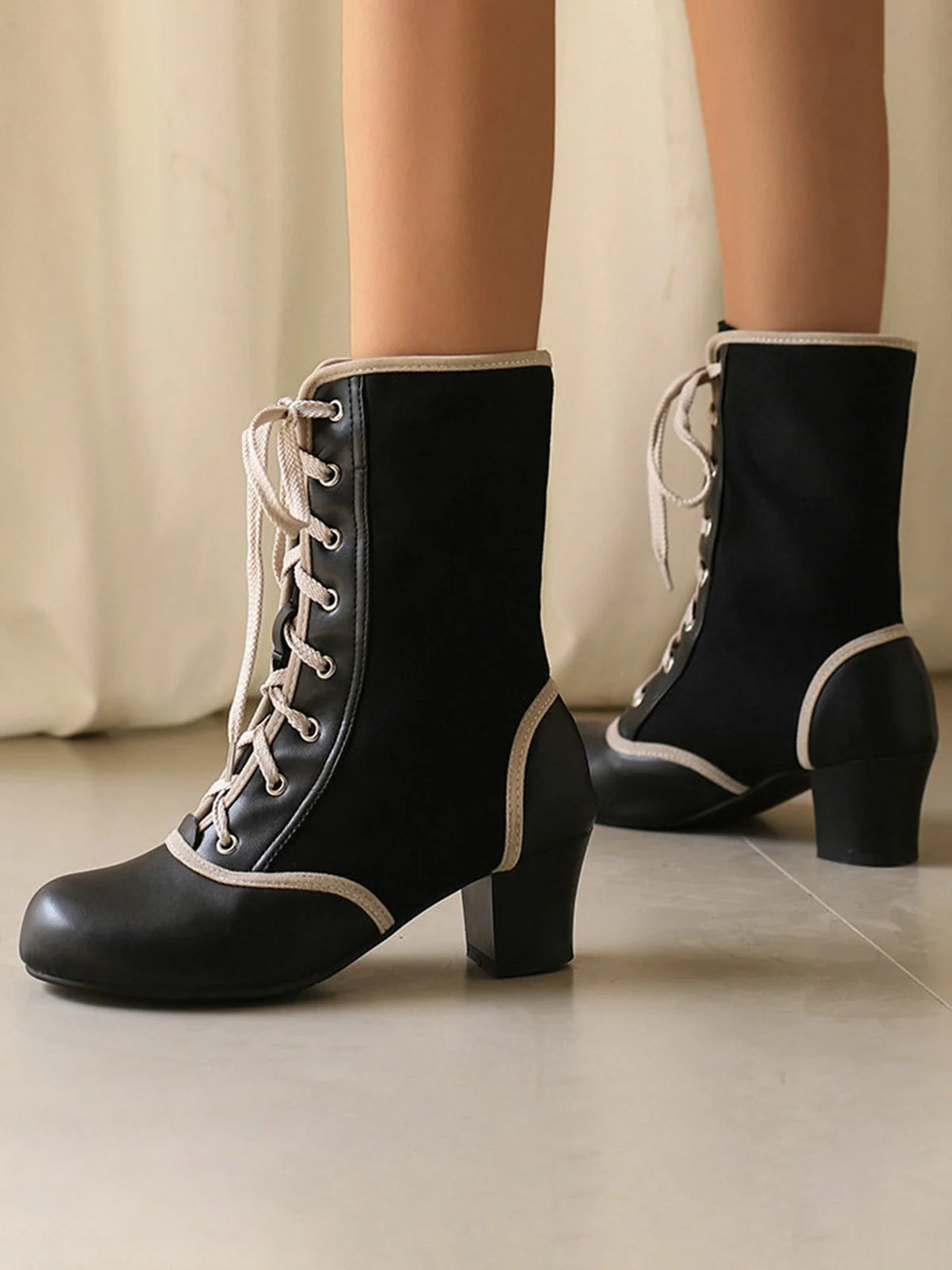 Vintage Schnürung Kunst Wildleder Leder Mittel Wade Stiefel - Image 2