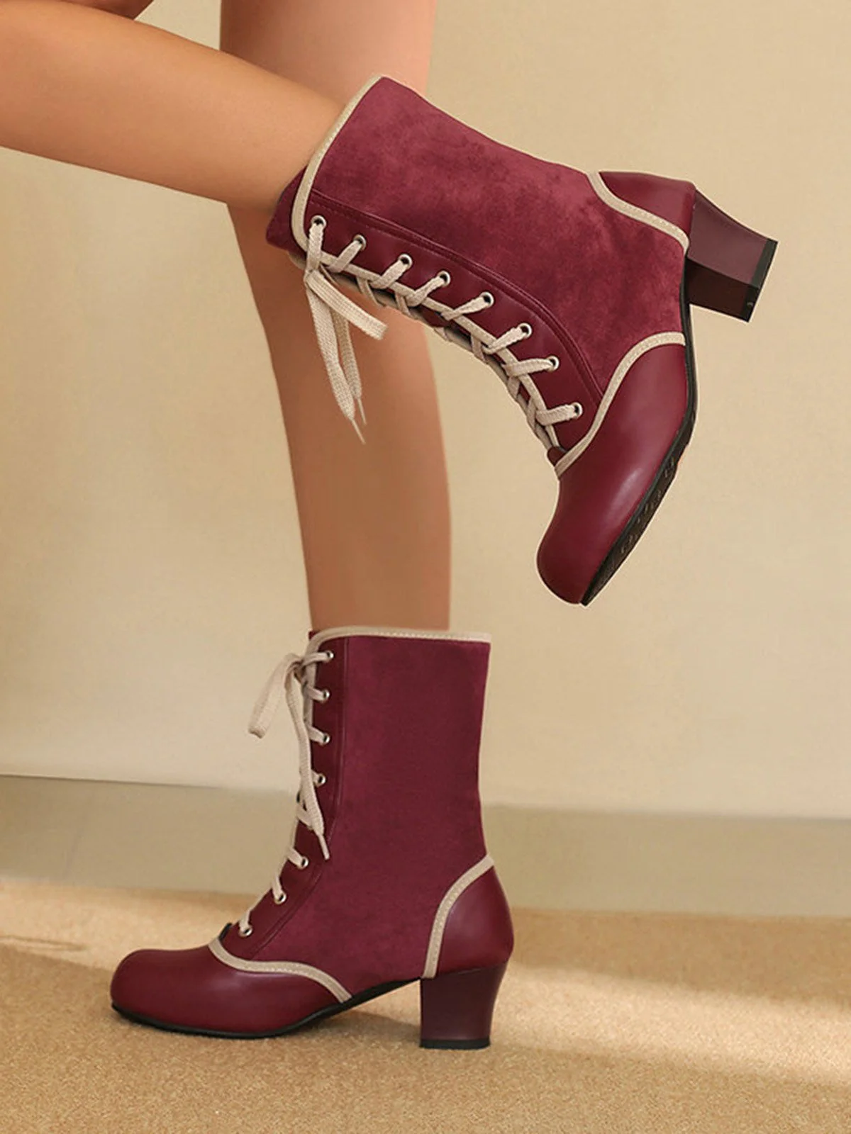 Vintage Schnürung Kunst Wildleder Leder Mittel Wade Stiefel - Image 8